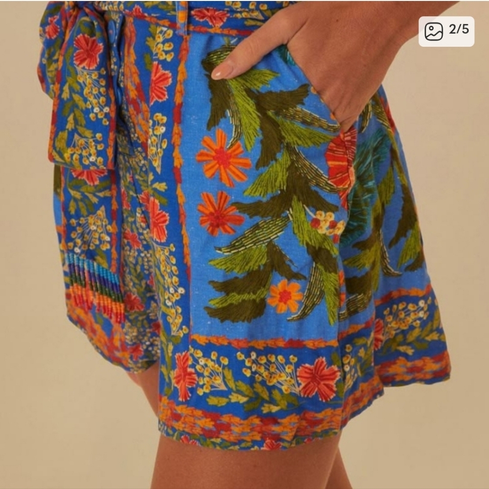 Farm Rio Blue Stitched Garden Romper - Picture 2 of 5